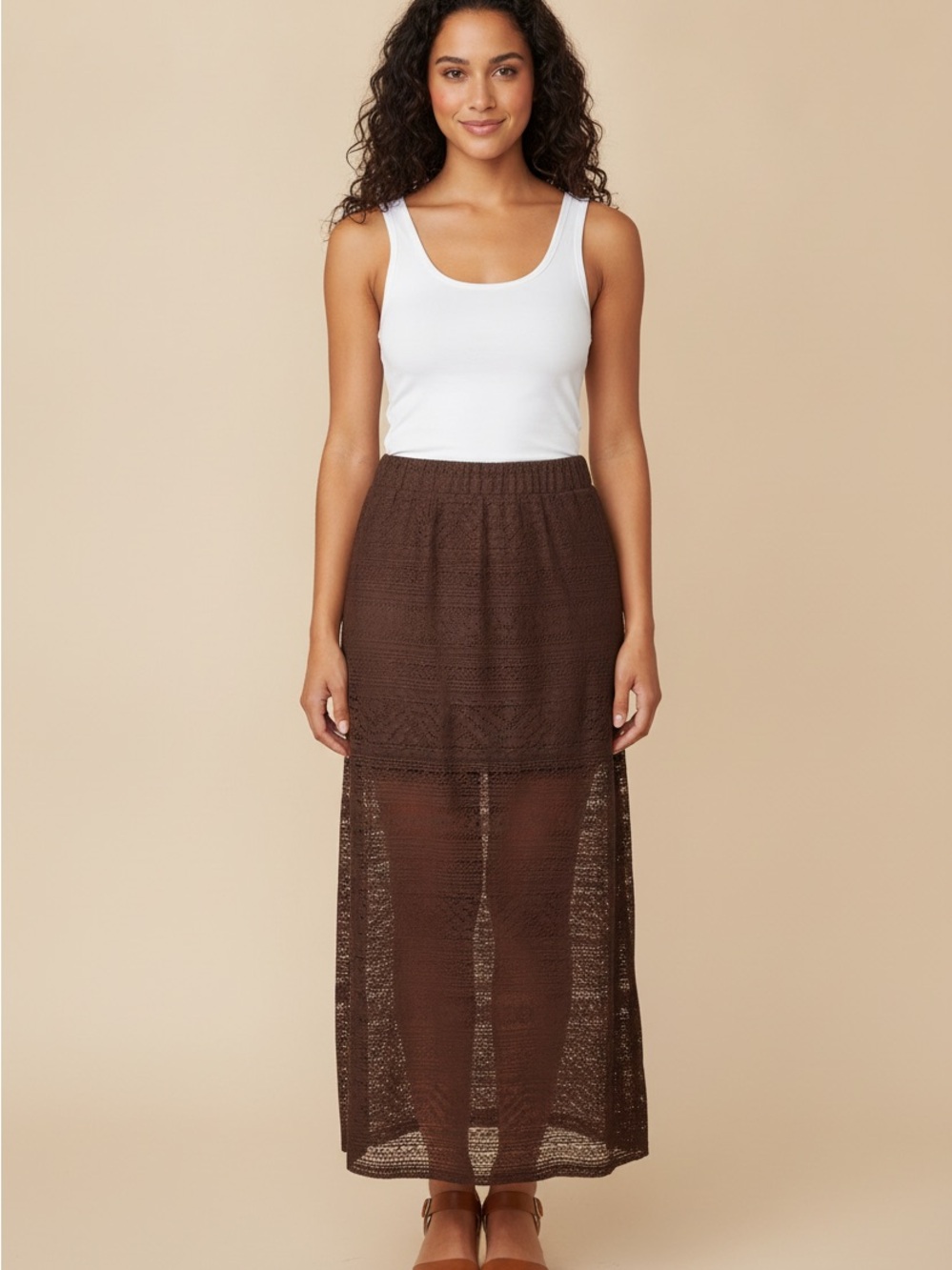 Brown Lace Maxi Skirt